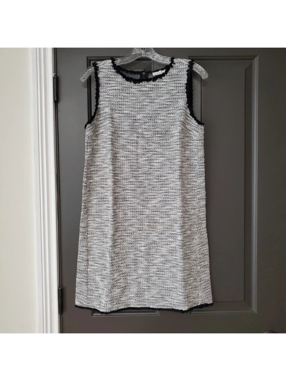 Loft Womens Tweed Shift Dress Size M Black White Sleeveless Preppy Retro Party - Picture 3 of 13